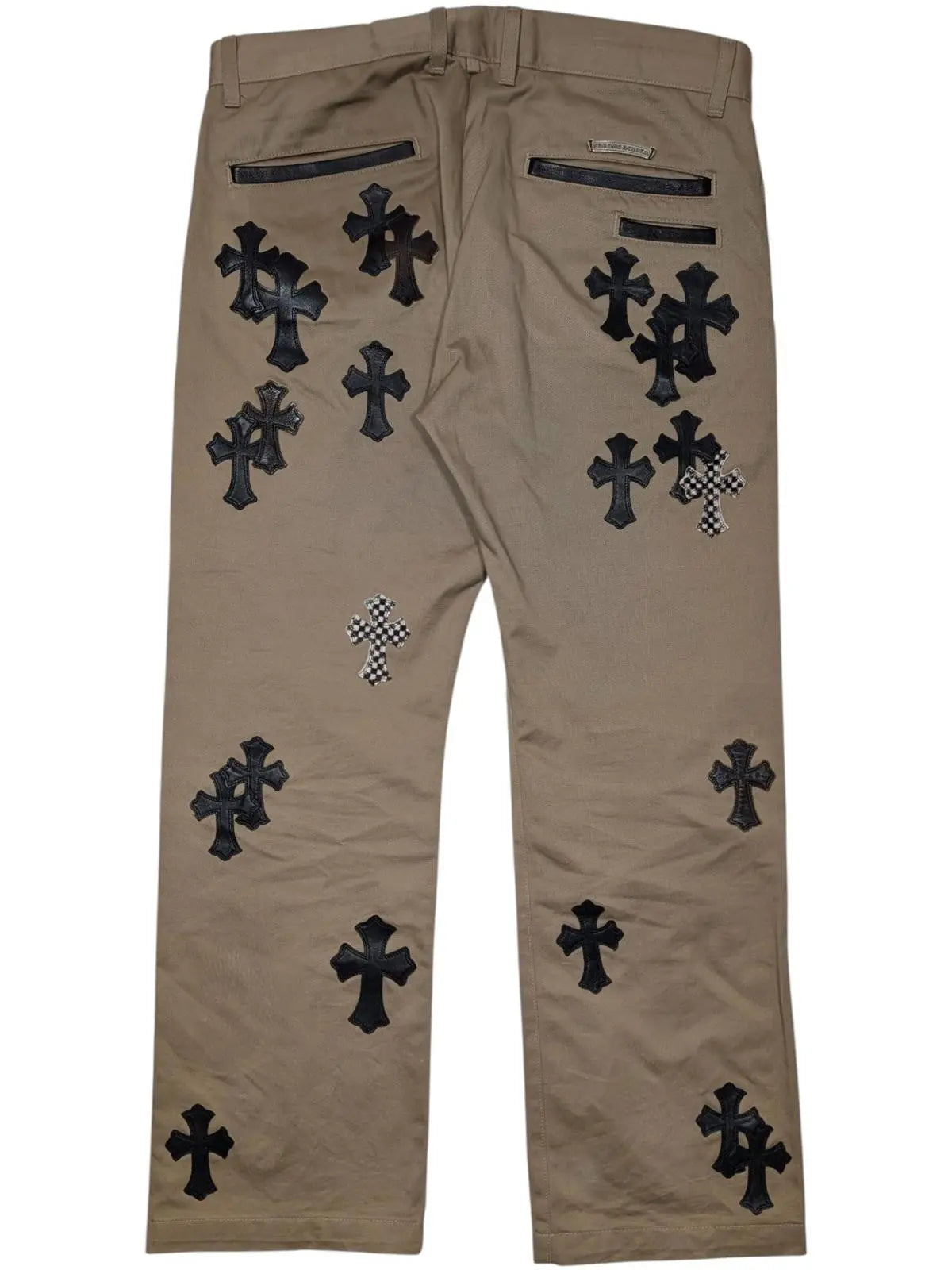 CHROME HEARTS KHAKI LEATHER CROSS PANTS