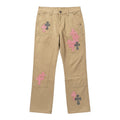 CHROME HEARTS PINK & CHECKERED CROSS PATCH CARPENTER PANTS